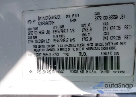 2004 Dodge Ram 1500 St z USA, uszkodzony, nr VIN 1D7HA16N04J215733